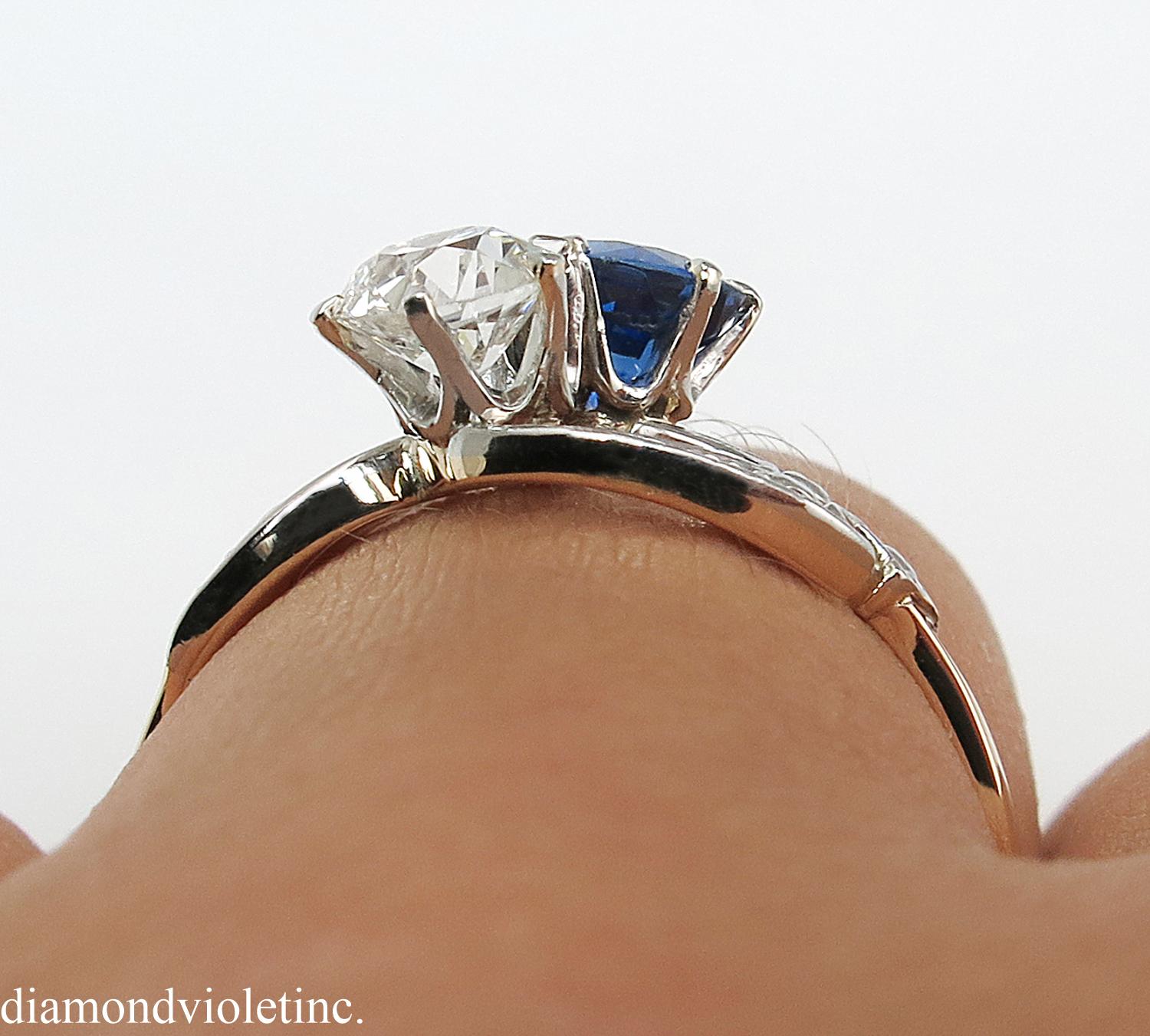 0.80 Carat Victorian Diamond Sapphire Crossover Wedding Yellow Gold Ring 11