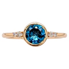 0.80cts London Blue Topaz Diamond Ring in 14K Yellow Gold Round 6mm