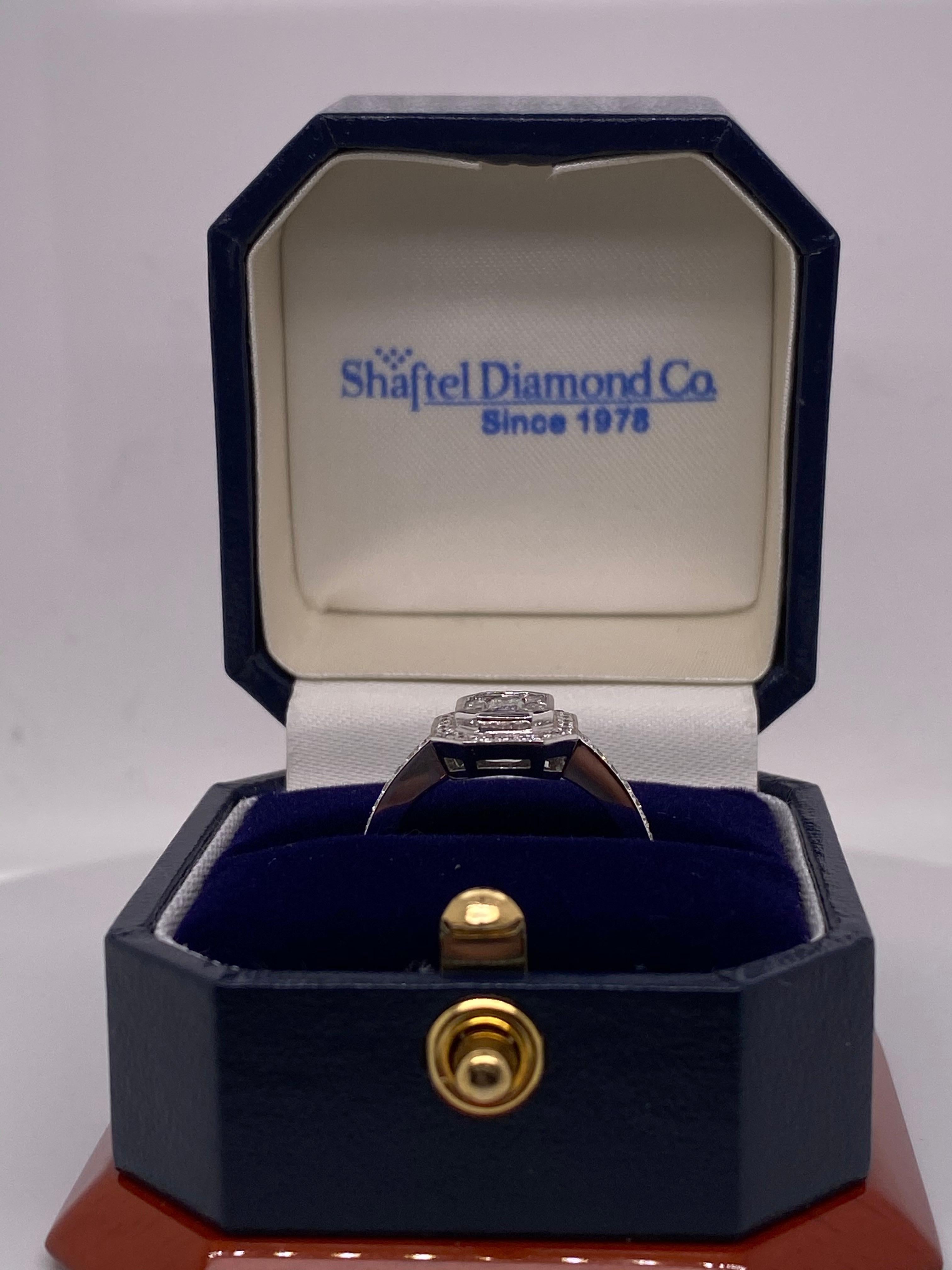 Women's or Men's 0.80 Carat Baguette and Round Diamond 18 Karat White Gold Engagement Ring