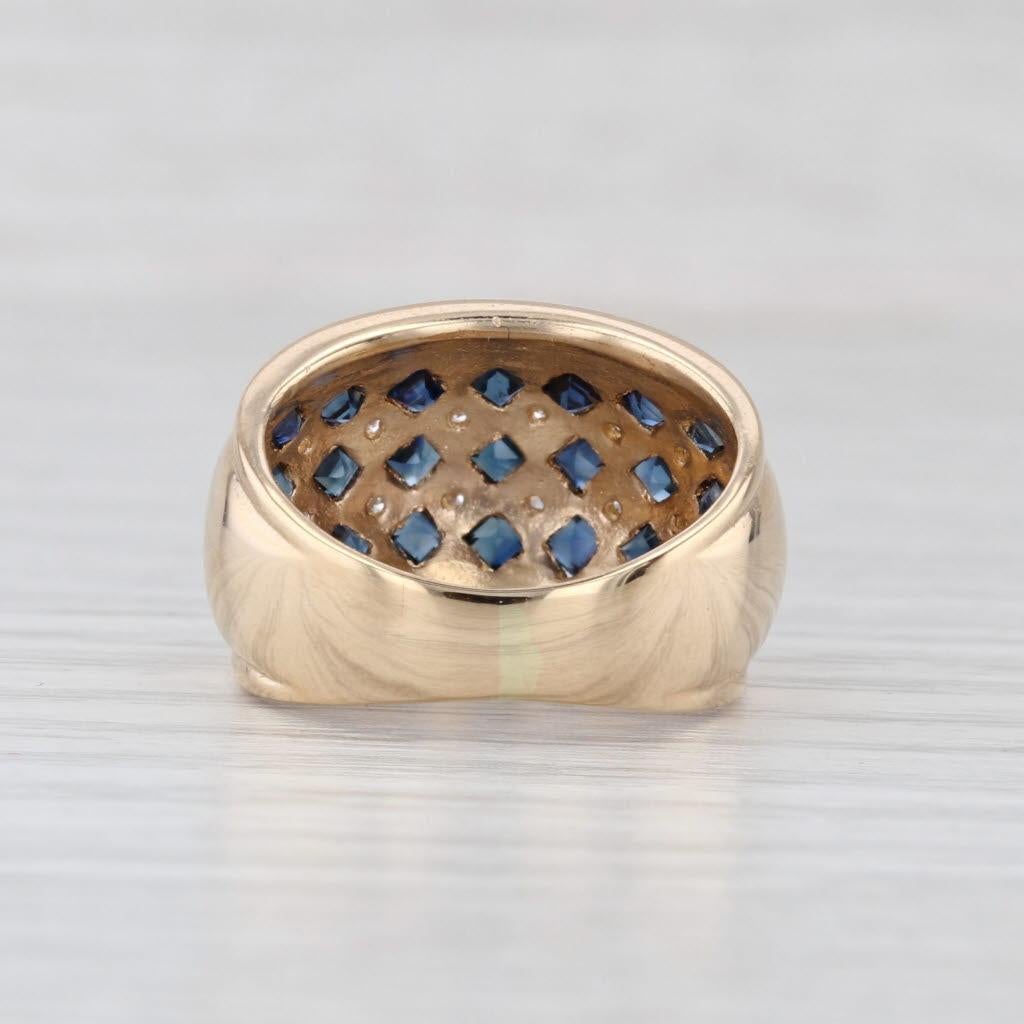 0.80ctw Zafiro Azul Diamante Anillo Cúpula Oro Amarillo 14k Talla 5.5 Cocktail Corte cuadrado en venta