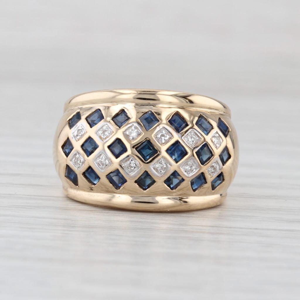 0.80ctw Zafiro Azul Diamante Anillo Cúpula Oro Amarillo 14k Talla 5.5 Cocktail en Bueno estado para la venta en McLeansville, NC