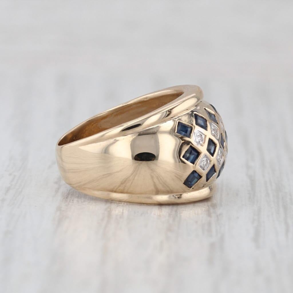 Femenino o masculino 0.80ctw Zafiro Azul Diamante Anillo Cúpula Oro Amarillo 14k Talla 5.5 Cocktail en venta