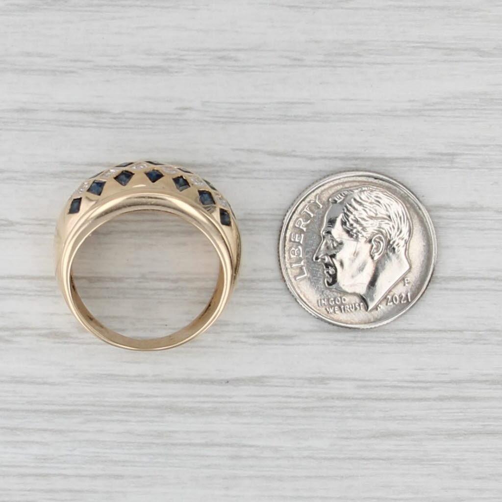 0.80ctw Zafiro Azul Diamante Anillo Cúpula Oro Amarillo 14k Talla 5.5 Cocktail en venta 1