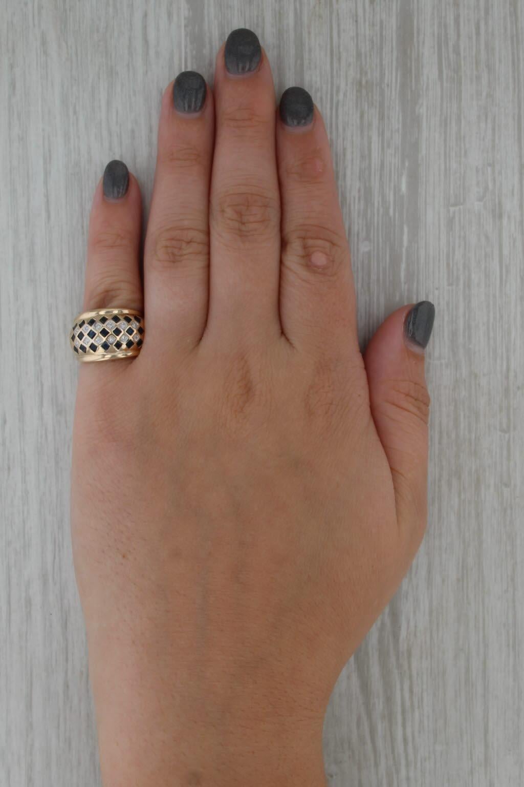 0.80ctw Zafiro Azul Diamante Anillo Cúpula Oro Amarillo 14k Talla 5.5 Cocktail en venta 3