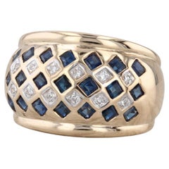 0.80ctw Blue Sapphire Diamond Dome Ring 14k Yellow Gold Size 5.5 Cocktail