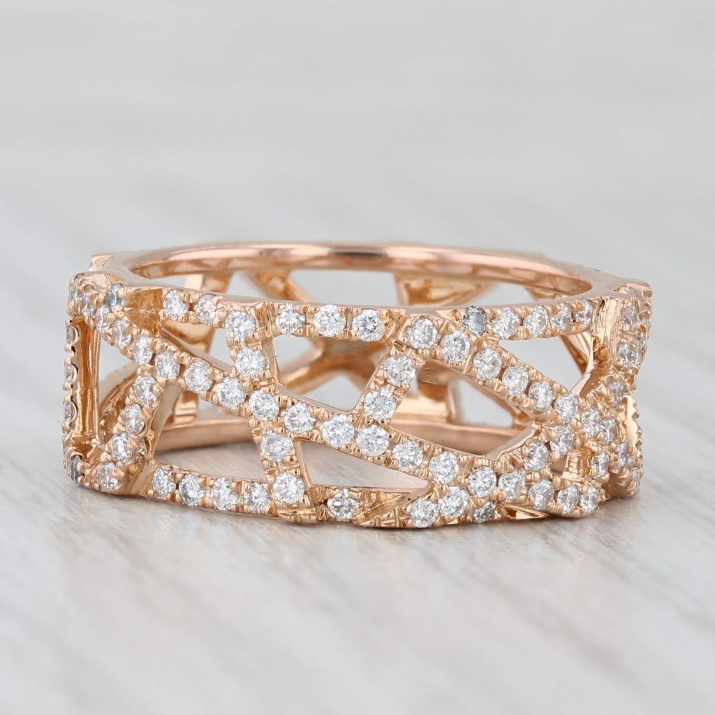 Round Cut 0.80ctw Diamond Abstract Lattice Work Ring 18k Rose Gold Size 6.75 Band For Sale