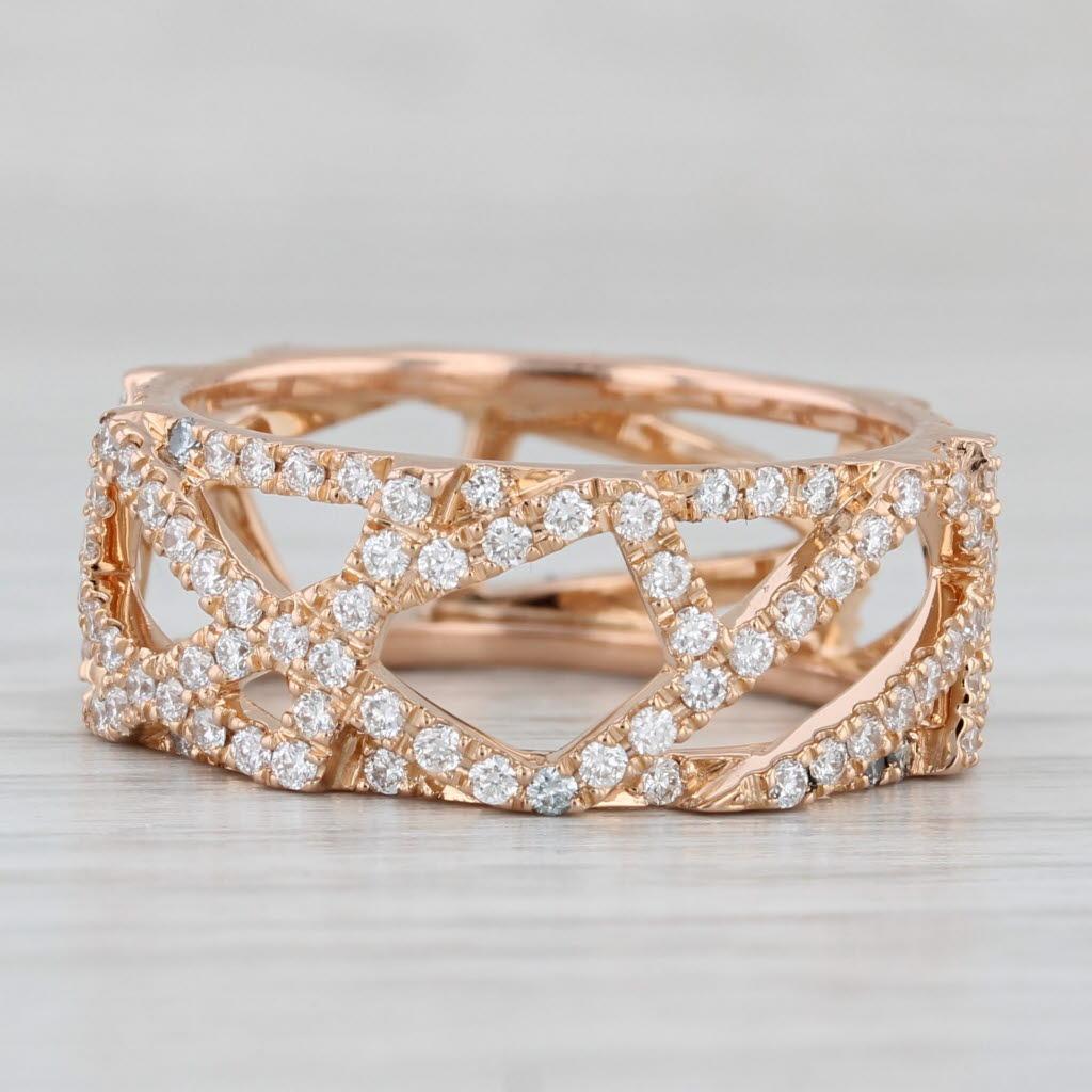 0.80ctw Diamond Abstract Lattice Work Ring 18k Rose Gold Size 6.75 Band In Good Condition For Sale In McLeansville, NC