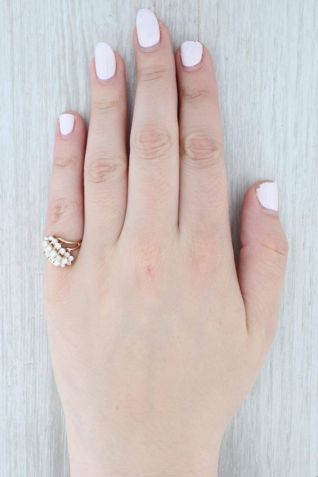 0.80ctw Diamond Cluster Bypass Ring 14k Yellow Gold Size 5.5 Cocktail For Sale 5