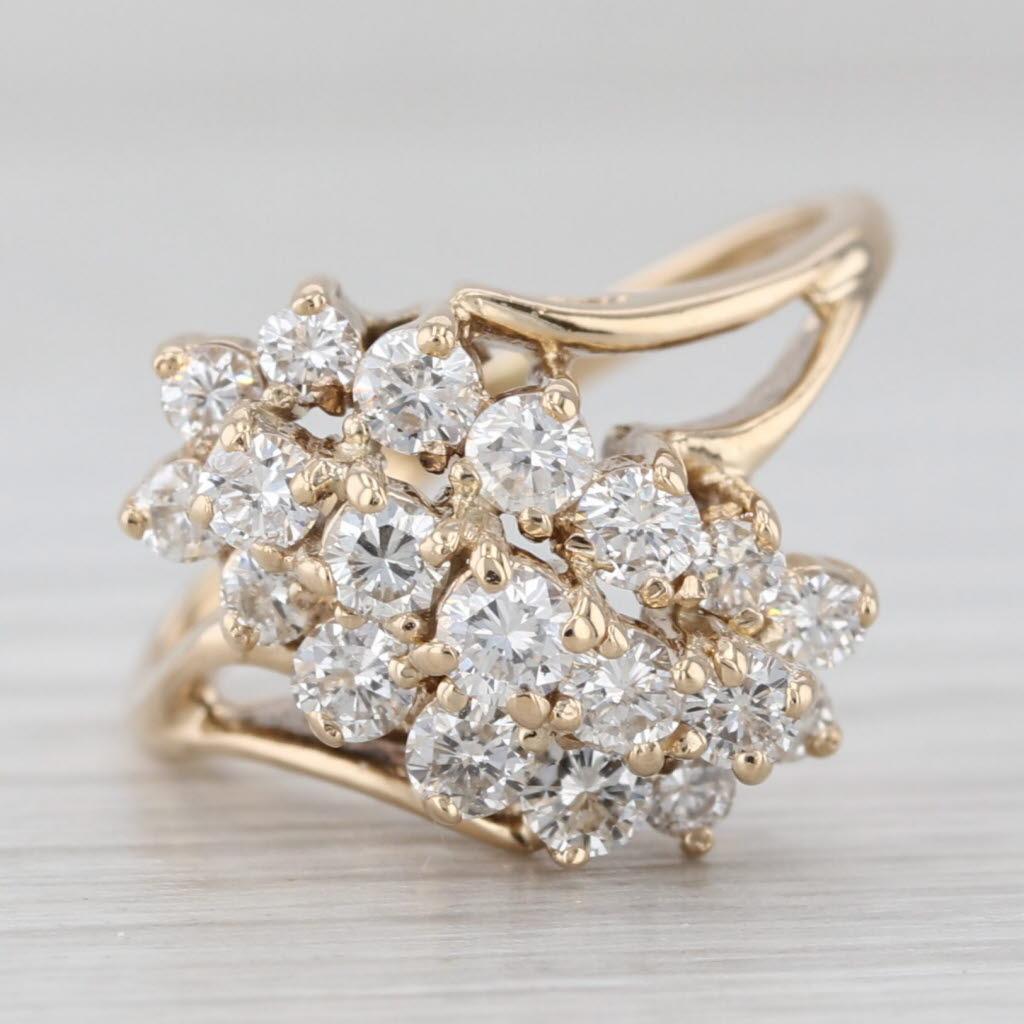 0.80ctw Diamond Cluster Bypass Ring 14k Yellow Gold Size 5.5 Cocktail In Good Condition For Sale In McLeansville, NC
