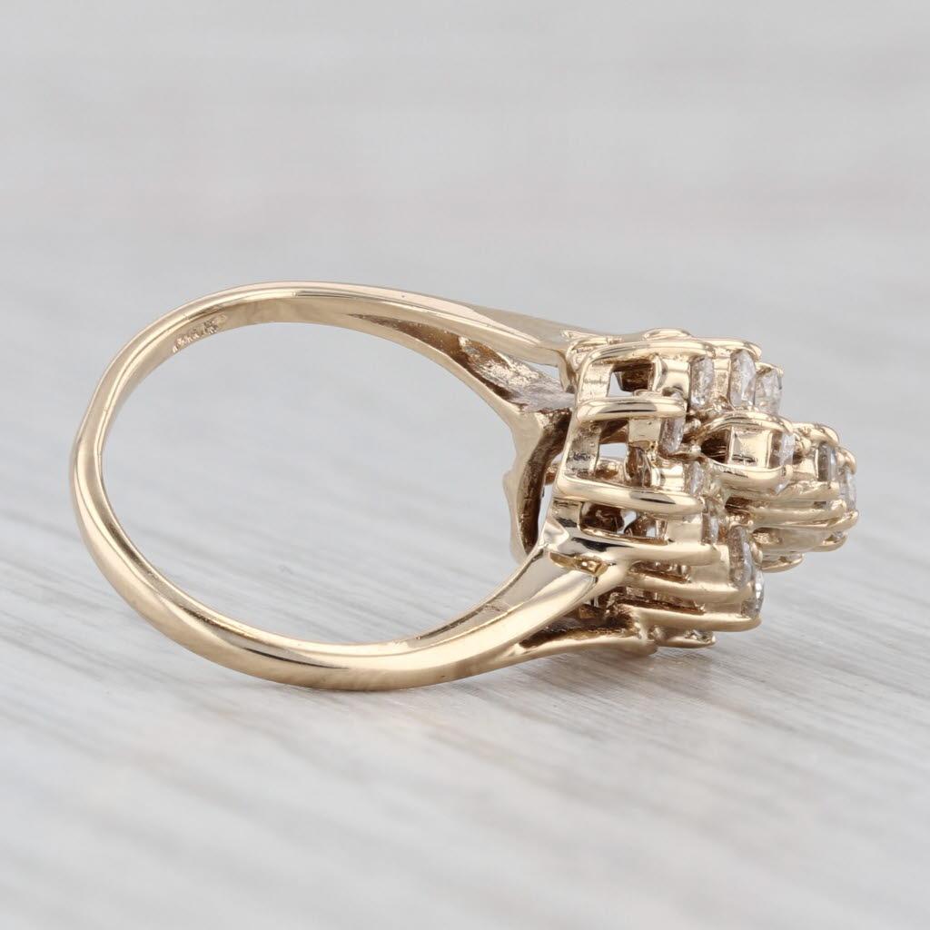 Women's or Men's 0.80ctw Diamond Cluster Bypass Ring 14k Yellow Gold Size 5.5 Cocktail For Sale
