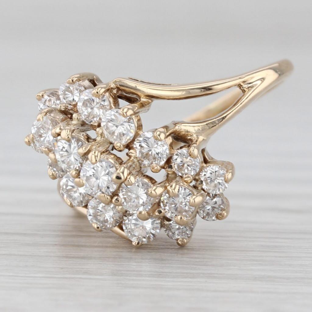 0.80ctw Diamond Cluster Bypass Ring 14k Yellow Gold Size 5.5 Cocktail For Sale 2