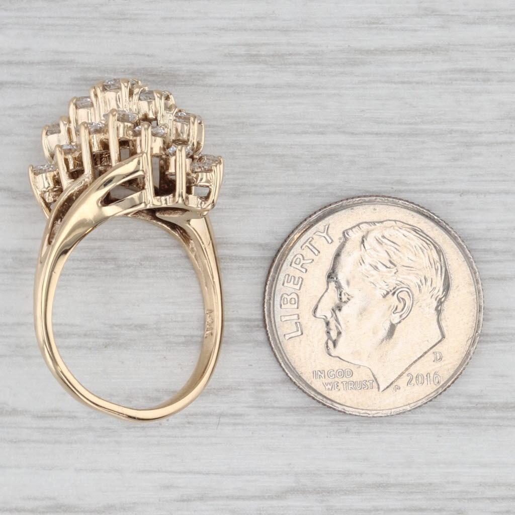 0.80ctw Diamond Cluster Bypass Ring 14k Yellow Gold Size 5.5 Cocktail For Sale 3