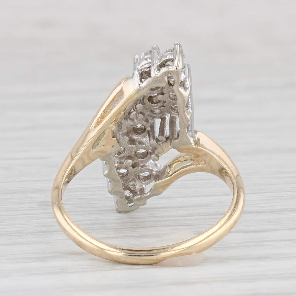 Bague bypass cocktail en or jaune 14 carats avec grappe de diamants de 0,80 ctw, taille 6,5 Bon état - En vente à McLeansville, NC