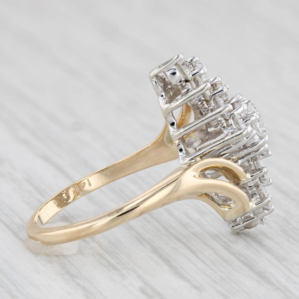 Bague bypass cocktail en or jaune 14 carats avec grappe de diamants de 0,80 ctw, taille 6,5 en vente 1