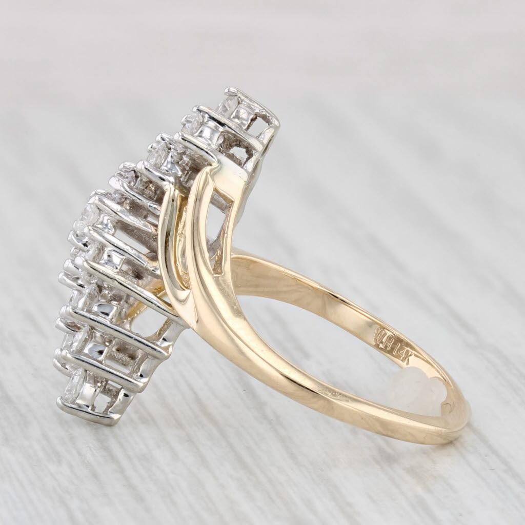 Bague bypass cocktail en or jaune 14 carats avec grappe de diamants de 0,80 ctw, taille 6,5 en vente 4