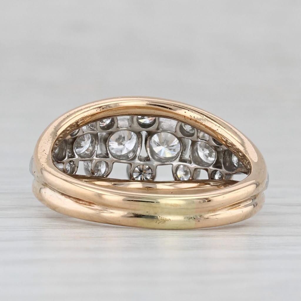 Taille ronde Bague grappe de diamants 0,80 ctw en platine jaune 18 carats taille 7 en vente