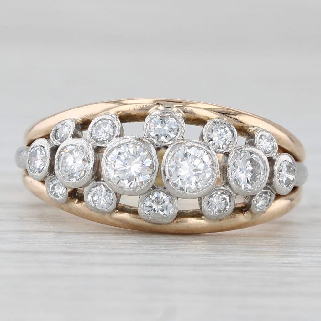 Bague grappe de diamants 0,80 ctw en platine jaune 18 carats taille 7 Bon état - En vente à McLeansville, NC