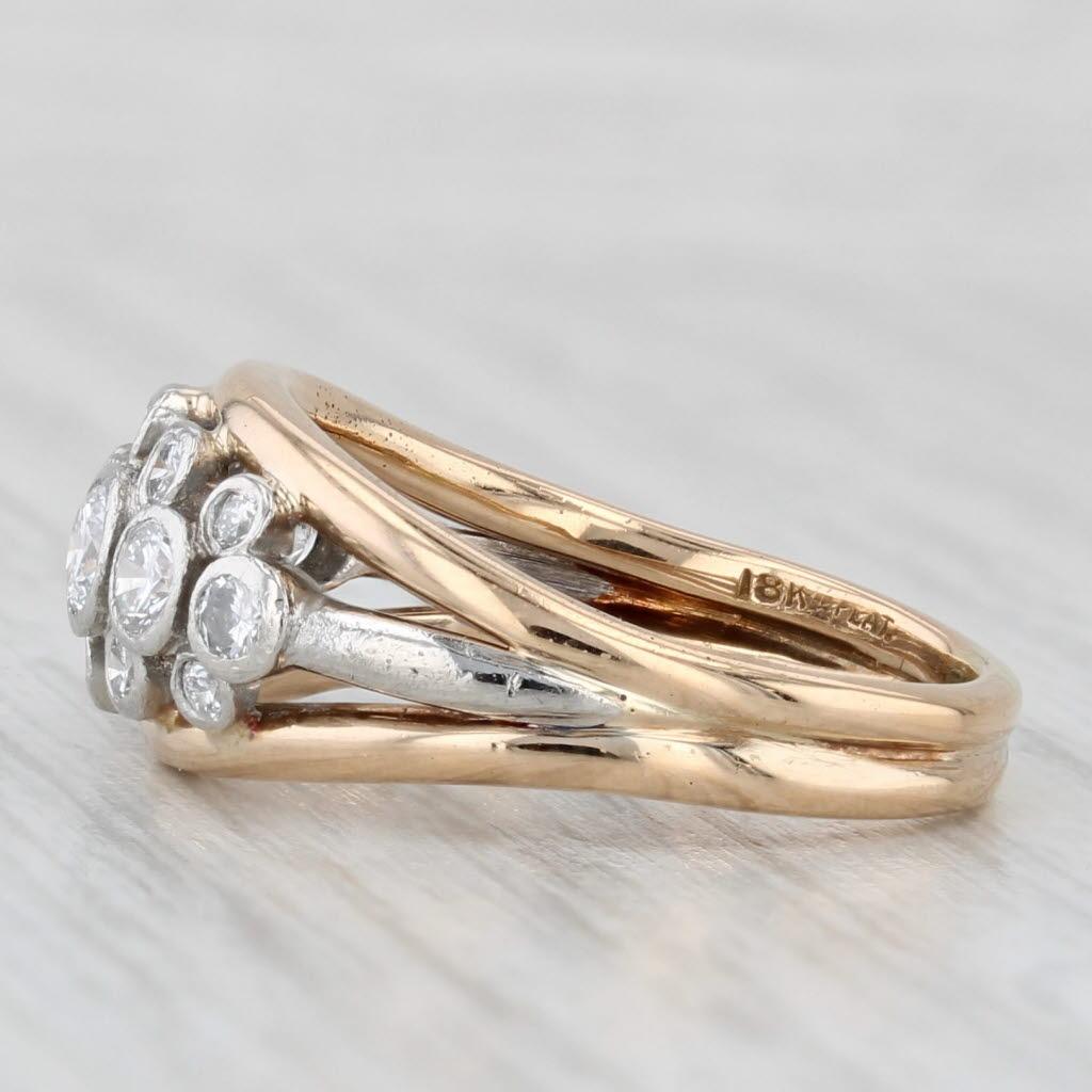 Bague grappe de diamants 0,80 ctw en platine jaune 18 carats taille 7 Unisexe en vente