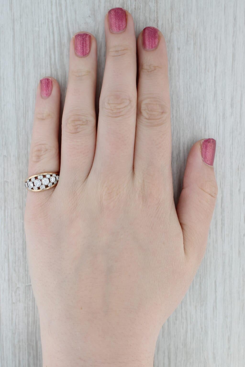 Bague grappe de diamants 0,80 ctw en platine jaune 18 carats taille 7 en vente 4