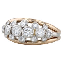 Bague grappe de diamants 0,80 ctw en platine jaune 18 carats taille 7