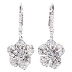 0.80ctw Diamond Flower Dangle Earrings, 18K White Gold