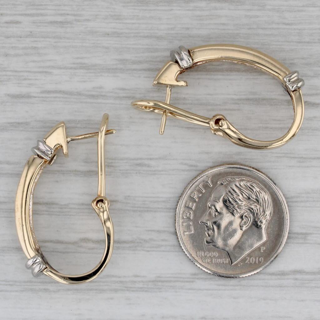 0.80ctw Diamond Journey J-Hoop Earrings 14k Yellow White Gold Omega Backs In Good Condition For Sale In McLeansville, NC