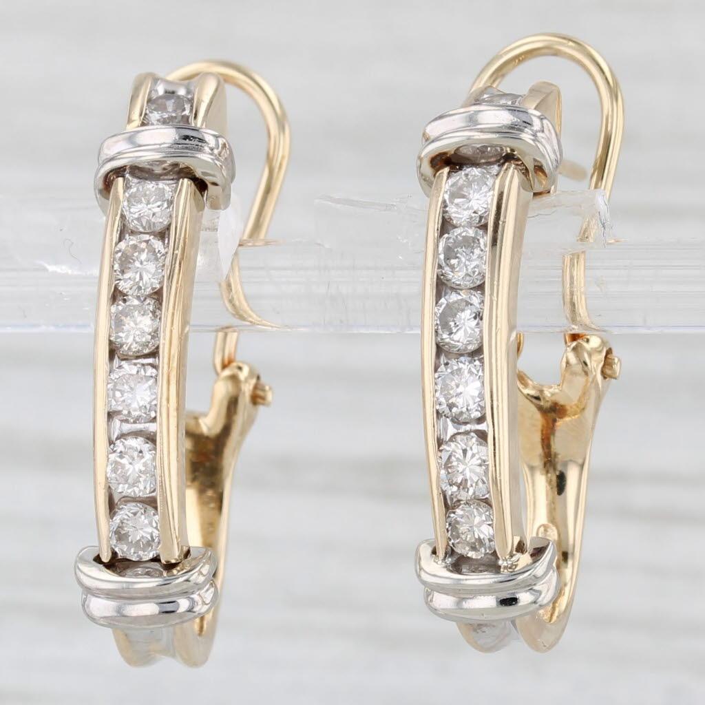 0.80ctw Diamond Journey J-Hoop Earrings 14k Yellow White Gold Omega Backs