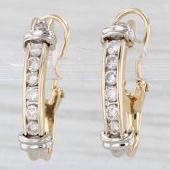 0.80ctw Diamond Journey J-Hoop Earrings 14k Yellow White Gold Omega Backs