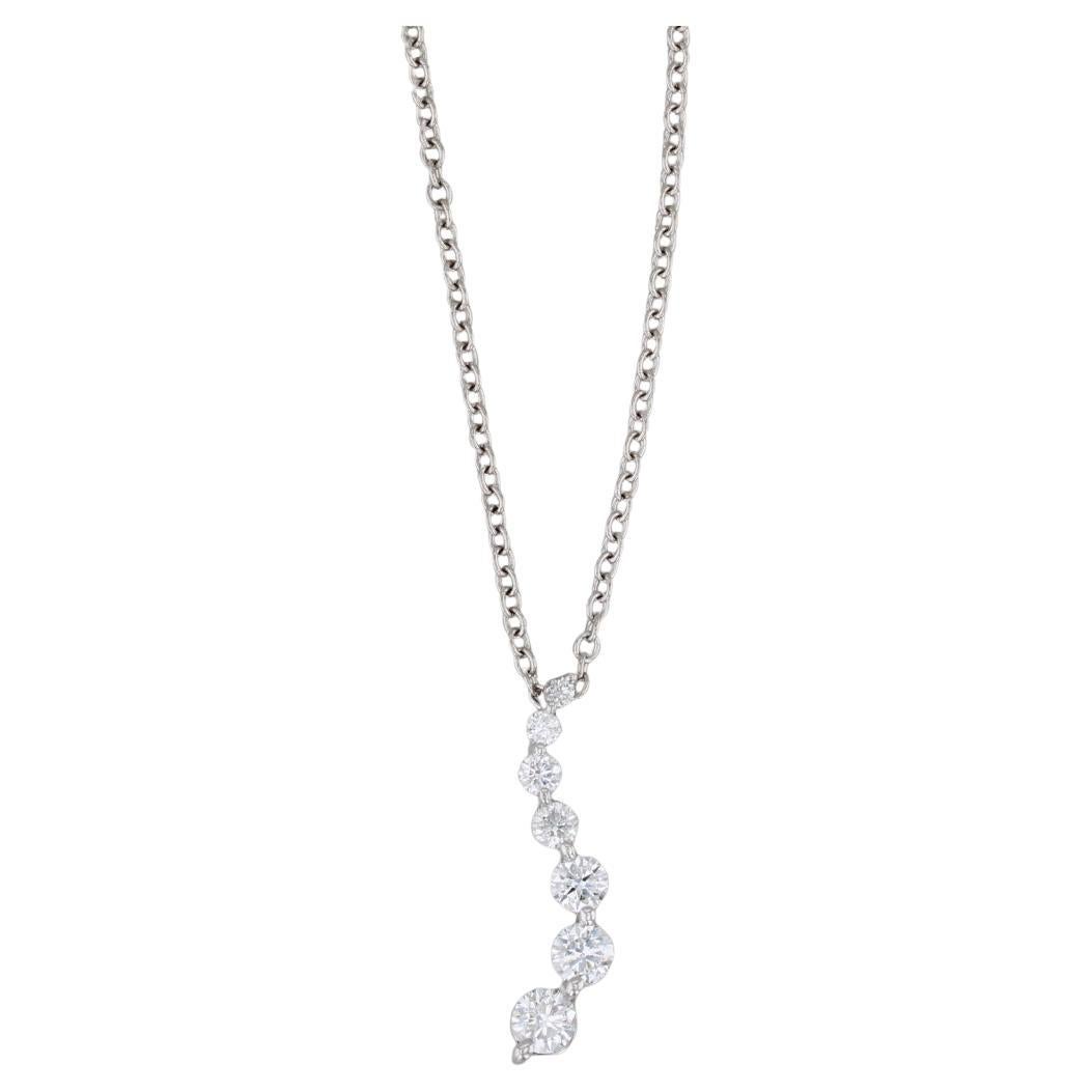 0.80ctw Diamond Journey Pendant Necklace 14k White Gold 17.75" Cable Chain