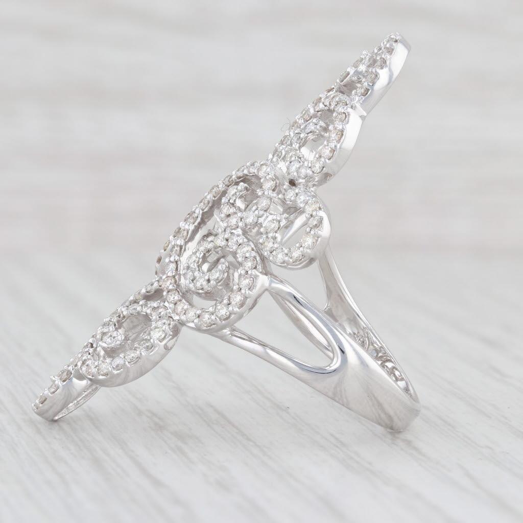 0.80ctw Diamond Swirl Cocktail Ring 14k White Gold Size 7.25 In Good Condition For Sale In McLeansville, NC