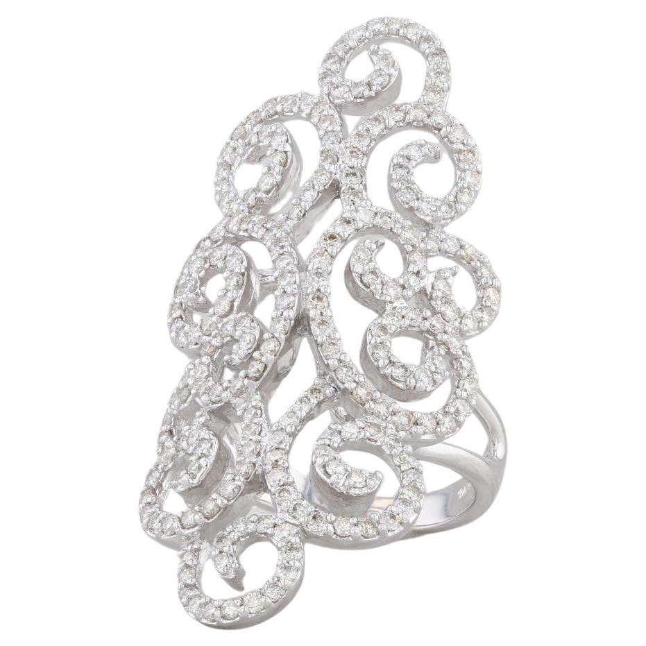 0.80ctw Diamond Swirl Cocktail Ring 14k White Gold Size 7.25 For Sale