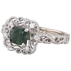 0.80ctw Green Sapphire Diamond Ornate Filigree Ring 14k White Gold Size 5.75