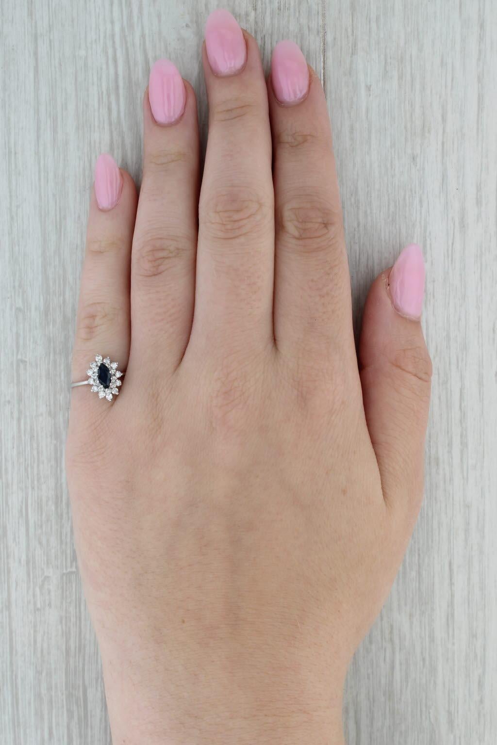 0.80ctw Marquise Blue Sapphire Diamond Halo Ring 14k Gold Size 6.5 Engagement Corte marquesa en venta