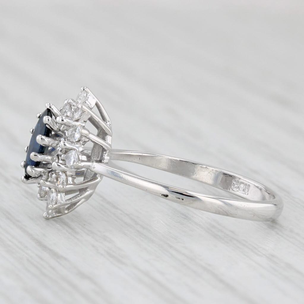 0.80ctw Marquise Blue Sapphire Diamond Halo Ring 14k Gold Size 6.5 Engagement en venta 2