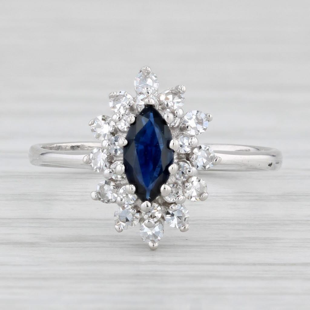 0.80ctw Marquise Blue Sapphire Diamond Halo Ring 14k Gold Size 6.5 Engagement