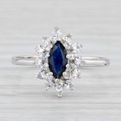 0.80ctw Marquise Blue Sapphire Diamond Halo Ring 14k Gold Size 6.5 Engagement
