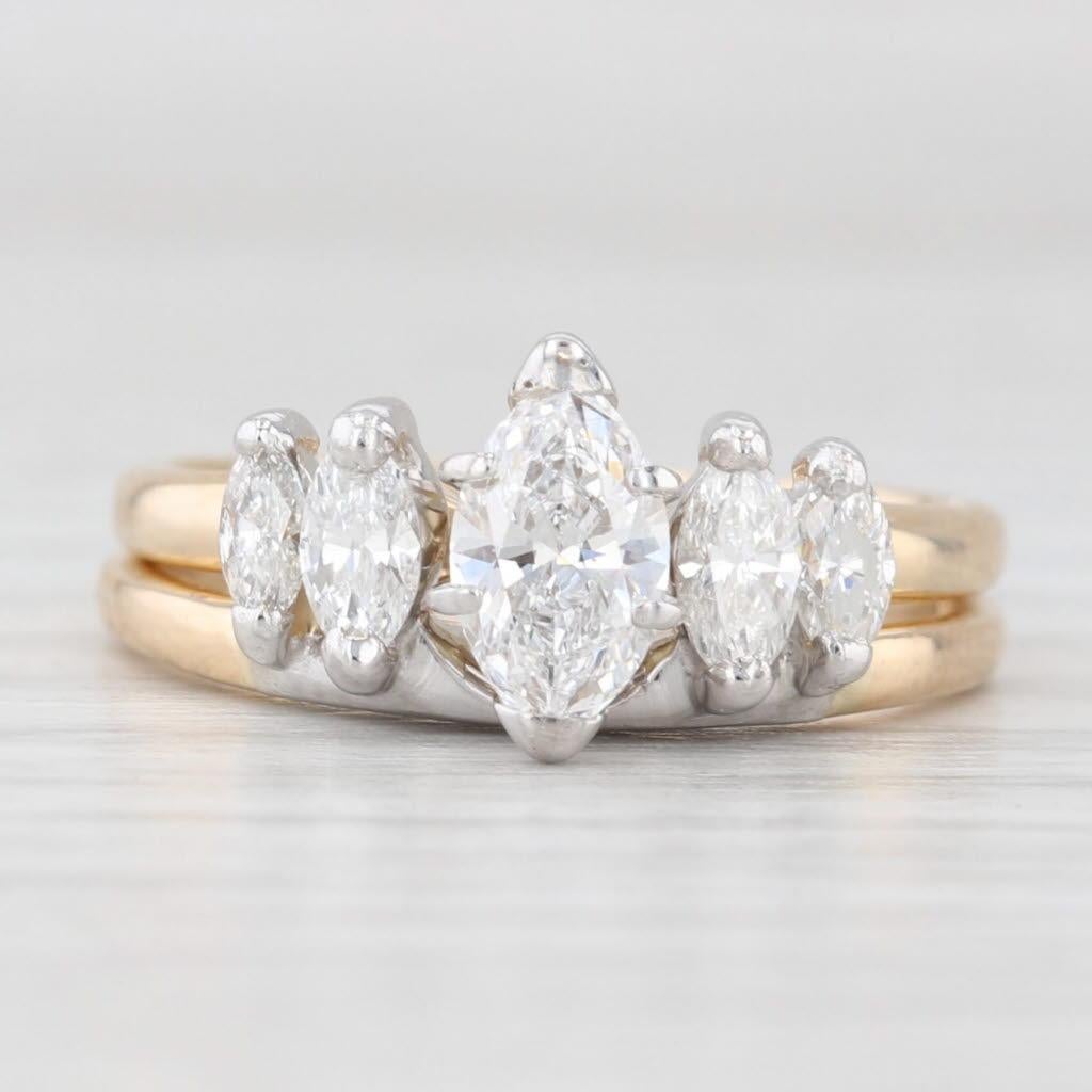 0.80ctw Marquise Diamant Verlobungsring Hochzeit Band Braut Set 14k Gold im Zustand „Gut“ im Angebot in McLeansville, NC