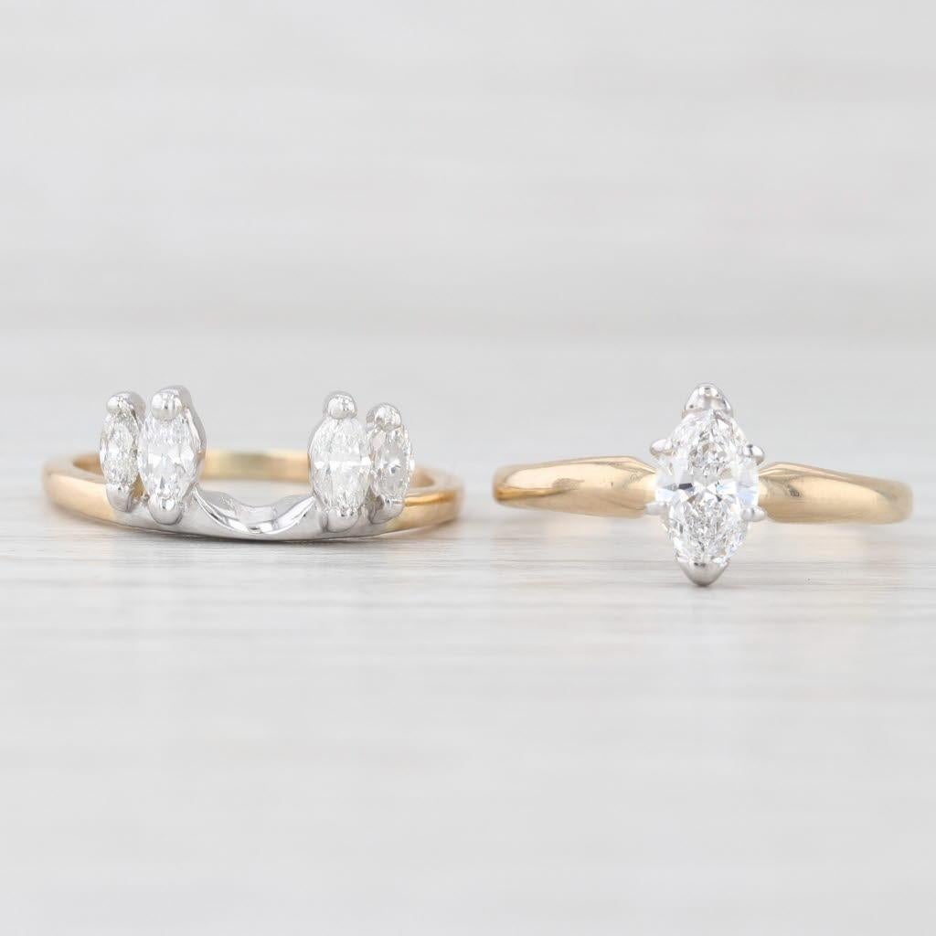 0.80ctw Marquise Diamant Verlobungsring Hochzeit Band Braut Set 14k Gold im Angebot 1