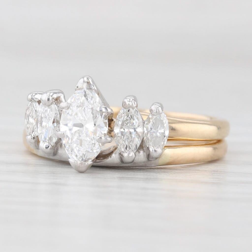 0.80ctw Marquise Diamant Verlobungsring Hochzeit Band Braut Set 14k Gold im Angebot 2