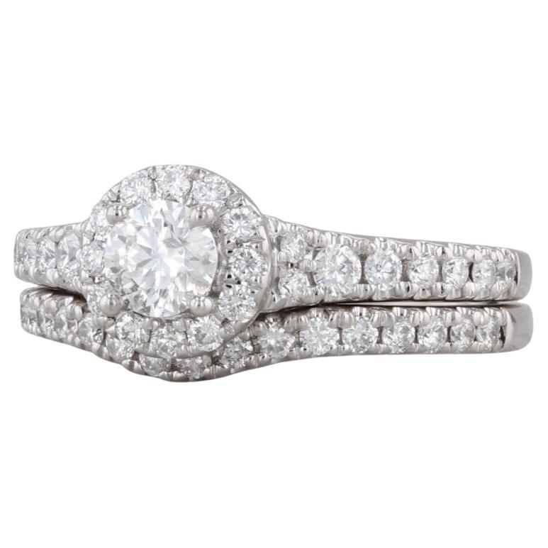 0.80ctw Round Diamond Halo Engagement Ring Wedding Band Bridal 14k White Gold