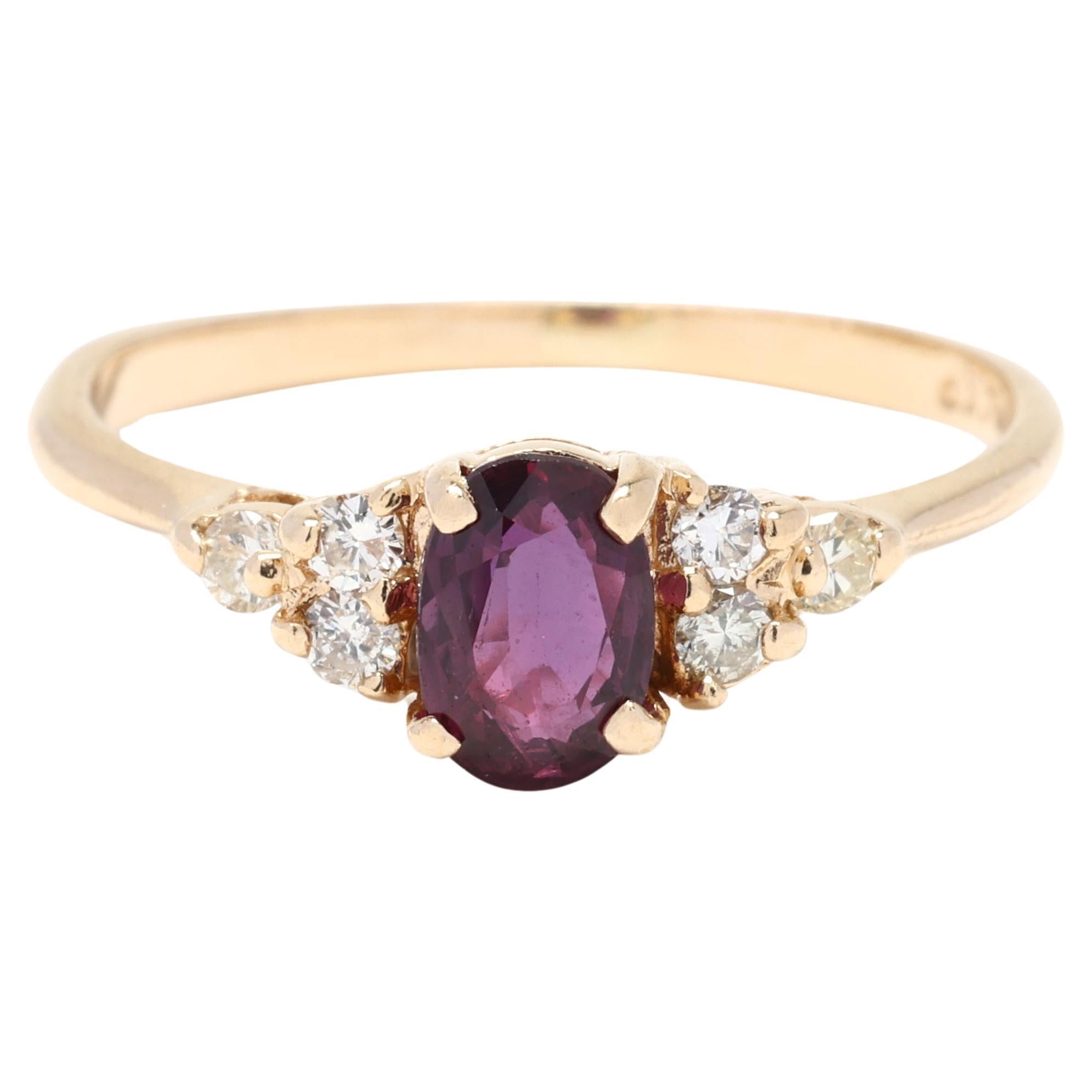 0.80ctw Ruby & Diamond Engagement Ring, 14k Yellow Gold, Ring Size 4.75