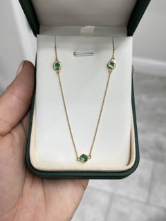 0.80tcw 14K Natural Round Cut Bezel Set Emerald By The Yard Cable Chain Necklace