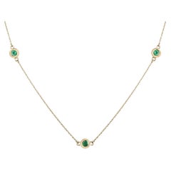 0.80tcw 14K Natural Round Cut Bezel Set Emerald By The Yard Cable Chain Necklace