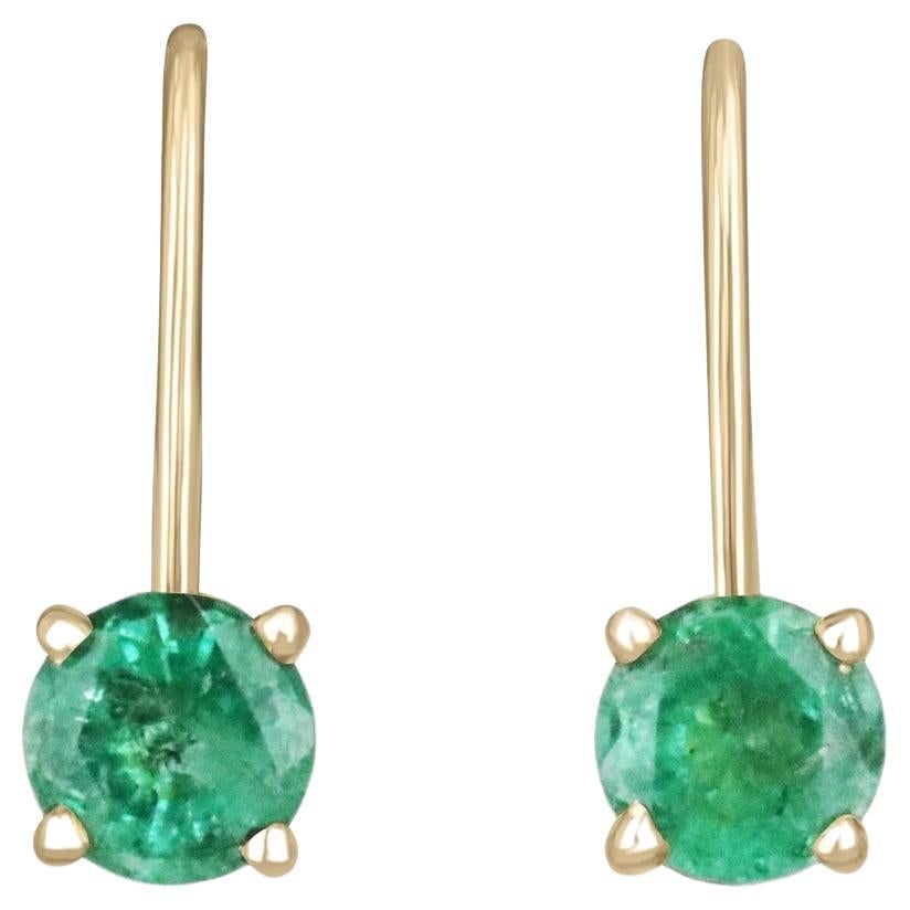 0.80tcw 14K Natural Round Cut Emerald 4 Prong Leverback Yellow Gold Earrings For Sale