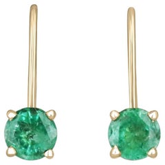 0.80tcw 14K Natural Round Cut Emerald 4 Prong Leverback Yellow Gold Earrings