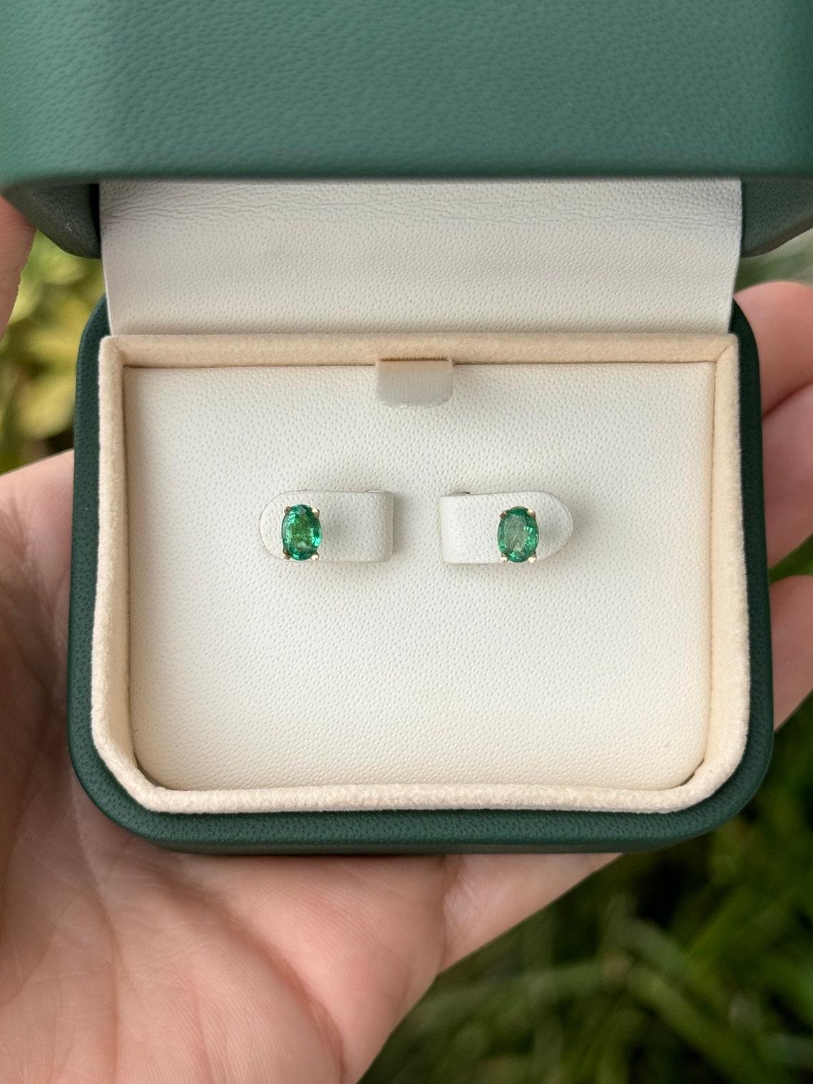 0.80tcw 14K Petite Oval Emerald Stud Earrings Four Prong Baby Studs Green For Sale 1