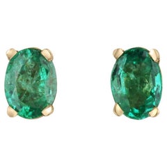 0.80tcw 14K Petite Oval Emerald Stud Earrings Four Prong Baby Studs Green
