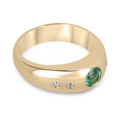 0.80tcw 18K Round Cut Emerald & Round Diamond Accent Unisex 5 Stone Gold Ring
