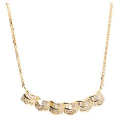 0.81 Carat Baguette and Round Diamond Vintage Necklet in 14 Carat Yellow Gold