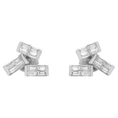 0.81 Carat Baguette Diamond Stud Earrings 18K White Gold